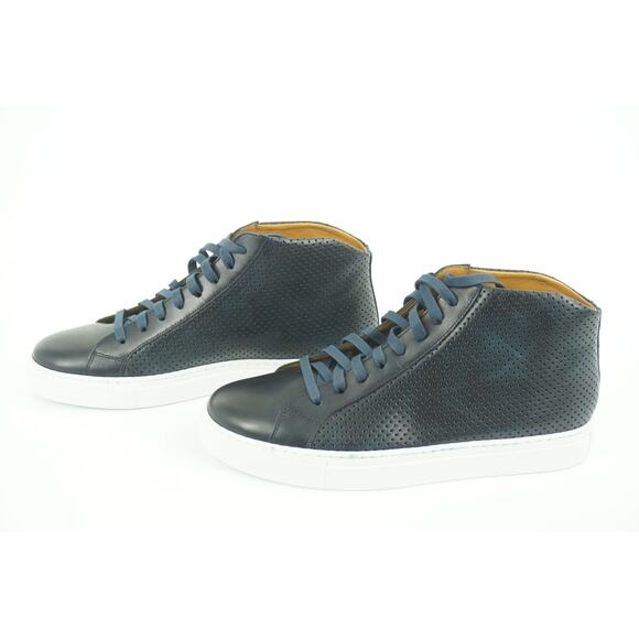Magnanni Mack Blue Perforate Leather Lace Up D Sneaker SZ 7.5 NIB $335 High Top - Picture 5 of 12